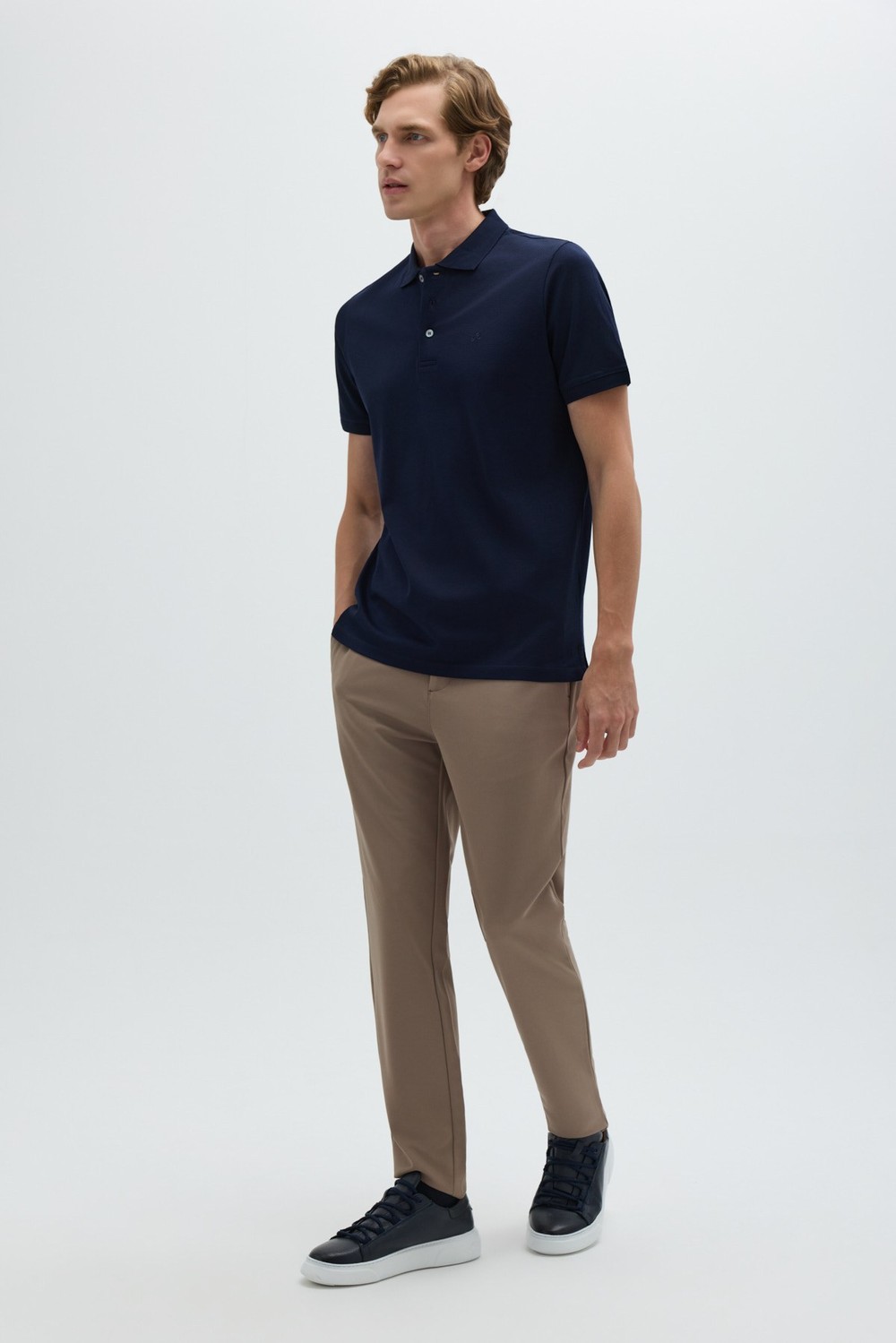 Lacivert %100 Pamuk Dokuma Slim Fit Polo Yaka T-shirt