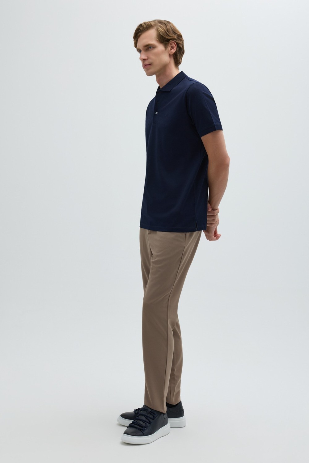 Lacivert %100 Pamuk Dokuma Slim Fit Polo Yaka T-shirt