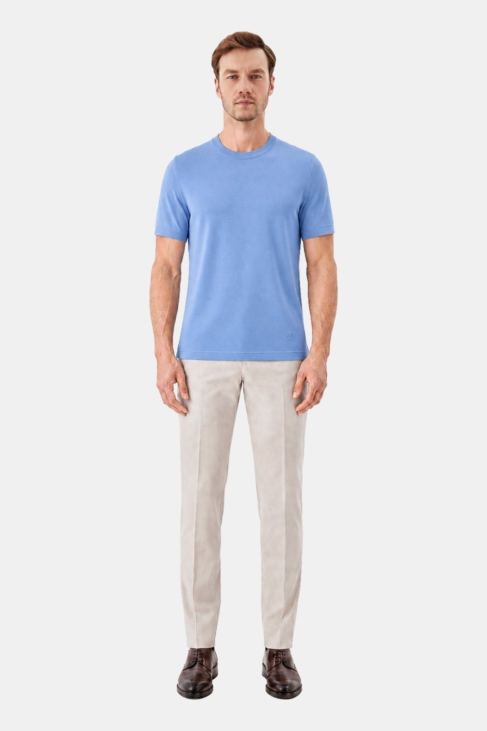 Lacivert %100 Pamuk Regular Fit Dokuma Bisiklet Yaka Basic T-Shirt
