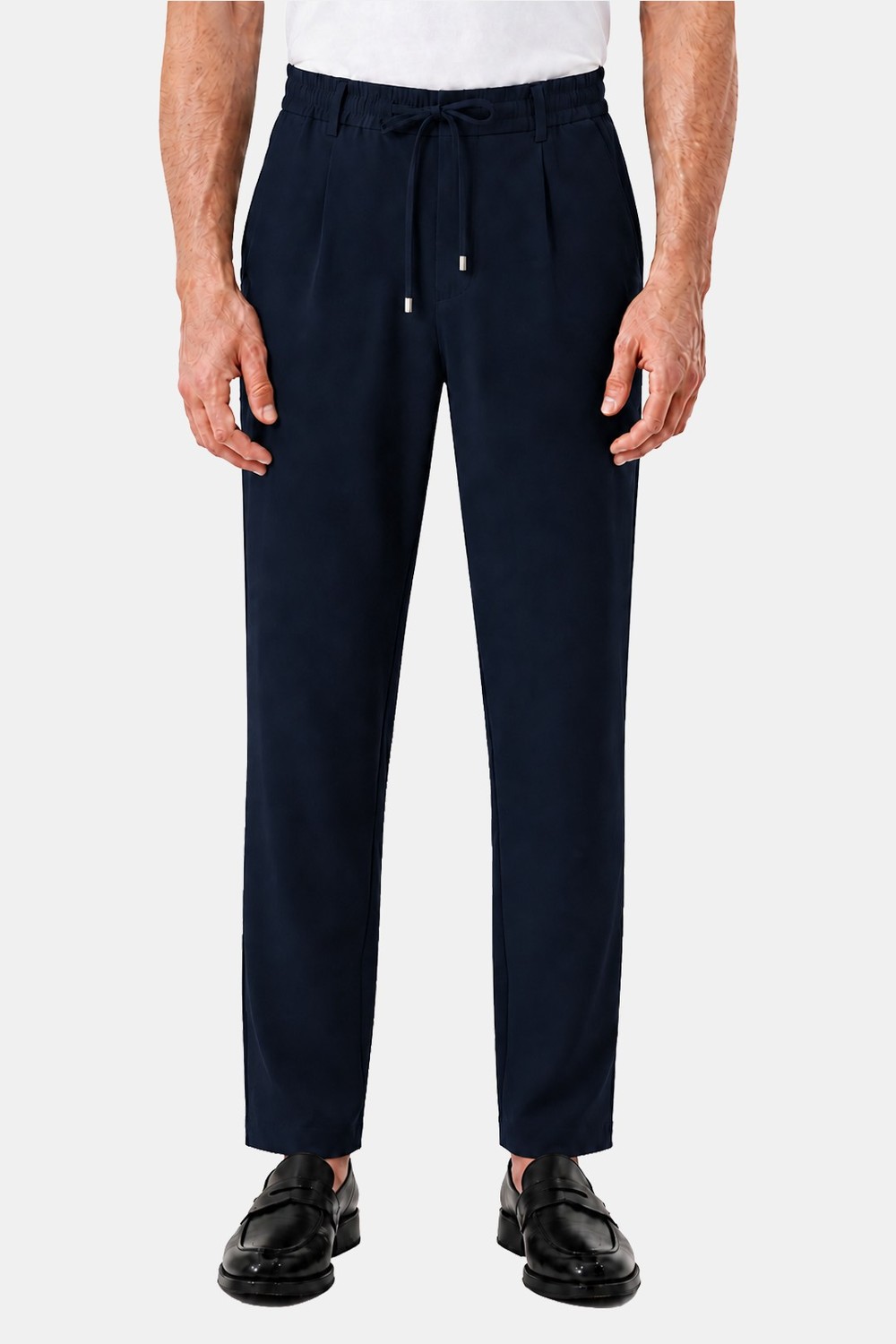 Lacivert Dokulu Arka Lastikli Köprü Kemerli Bağcıklı Slim Fit Jogger Pantolon
