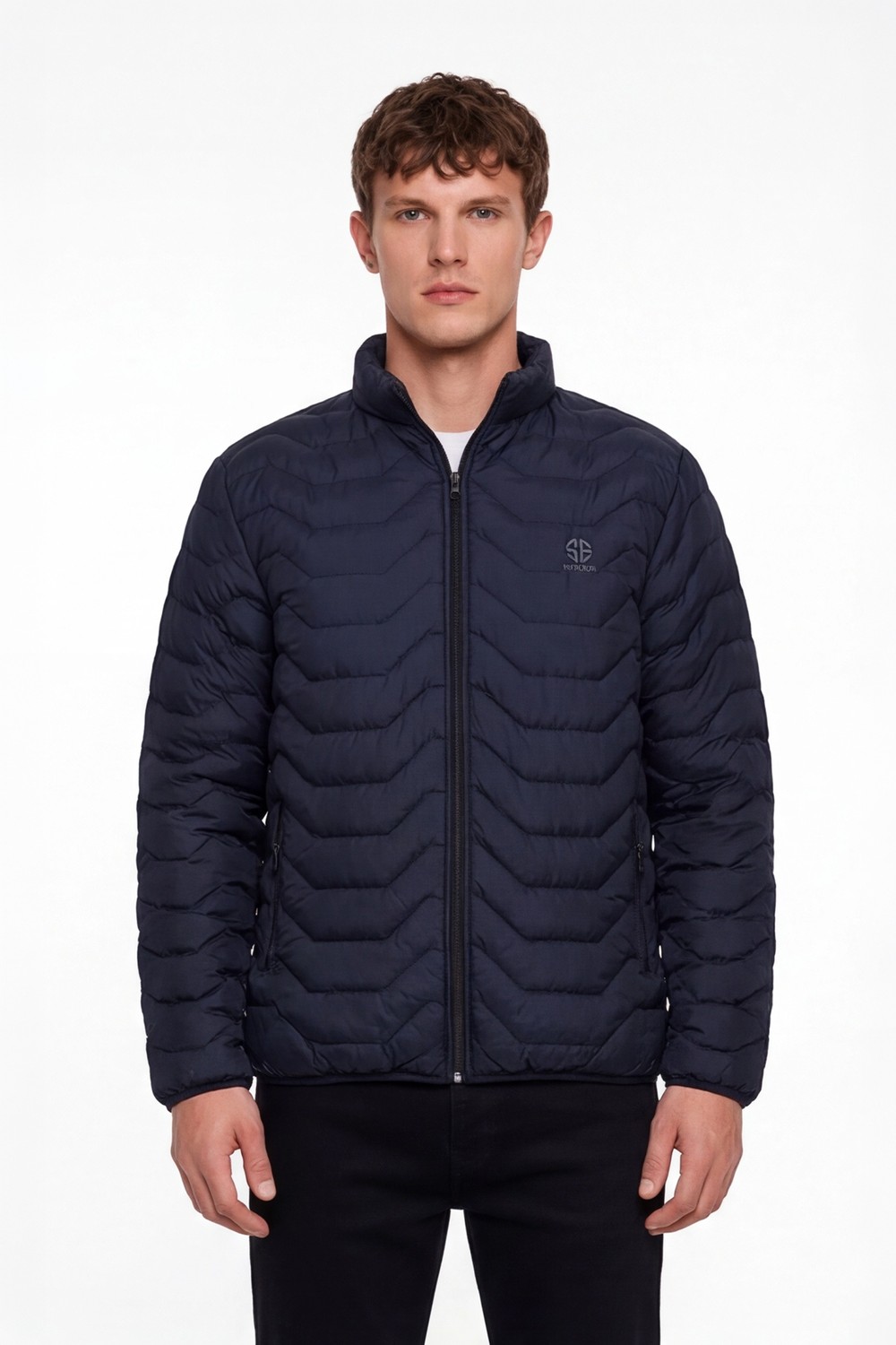 Lacivert Slim Fit Fermuarlı Dik Yaka Kapüşonsuz Mont