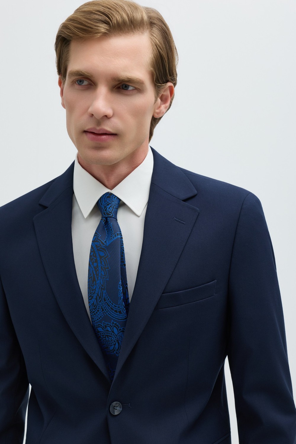 Lacivert Slim Fit Düz Paça 6 Drop Mono Yaka Klasik Takım Elbise