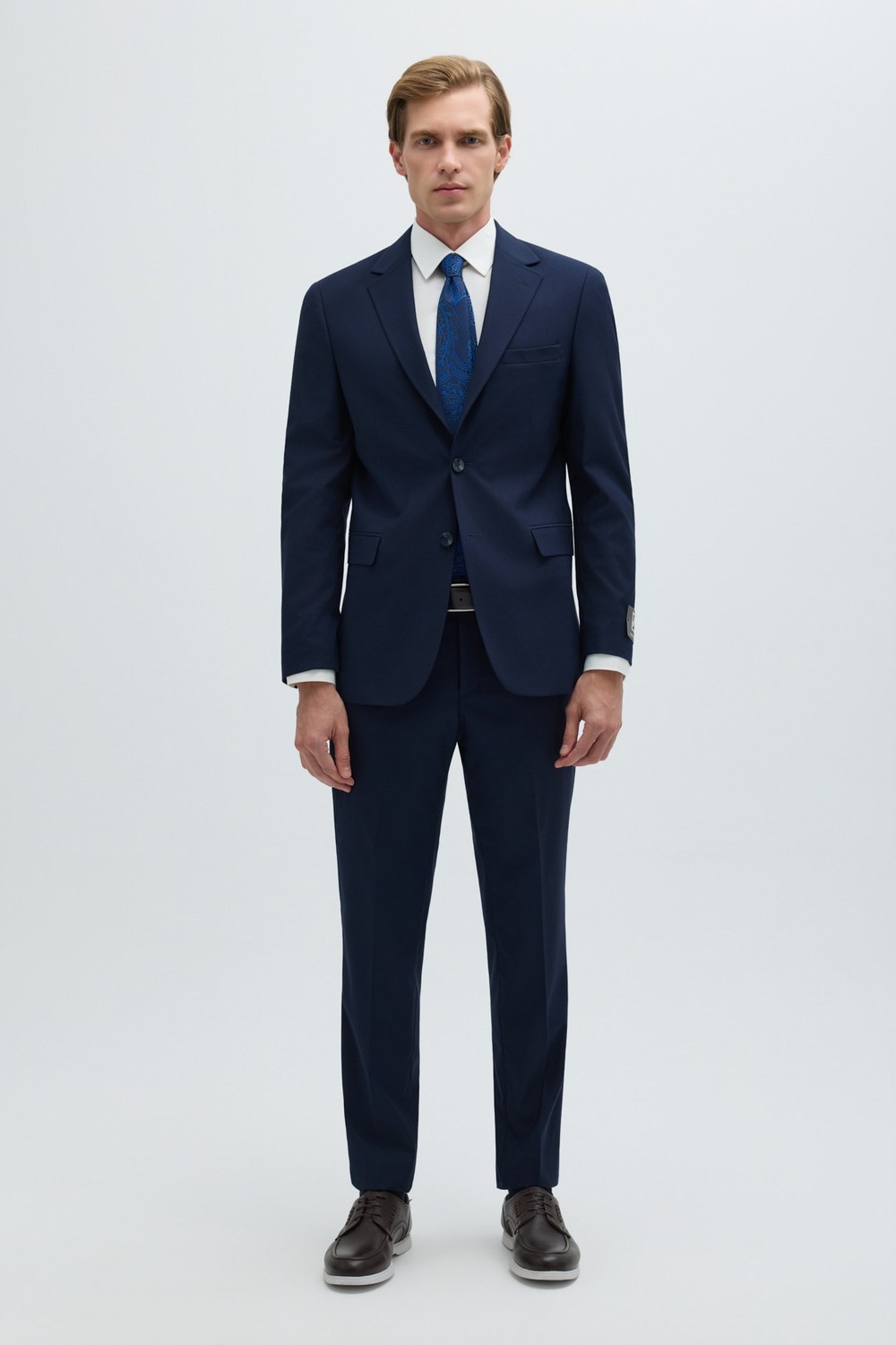 Lacivert Slim Fit Düz Paça 6 Drop Mono Yaka Klasik Takım Elbise