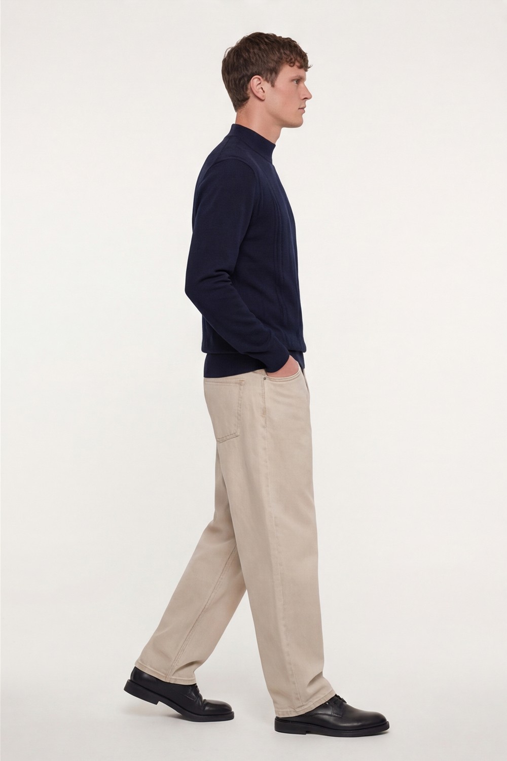 Lacivert Slim Fit Yarım Balıkçı Yaka Yünlü Triko Kazak
