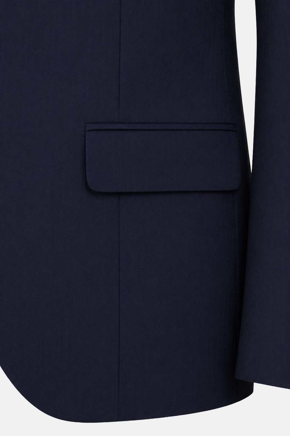 Lacivert Yün Karışımlı Çizgili Sivri Yaka Klasik Paça Tam Astarlı 6 Drop Slim Fit Takım Elbise
