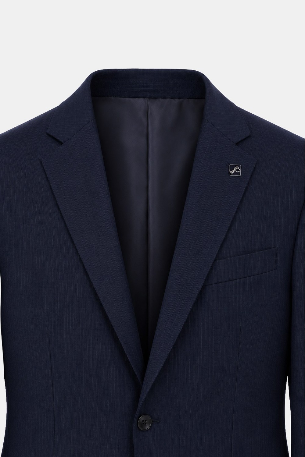 Lacivert Yün Karışımlı Çizgili Sivri Yaka Klasik Paça Tam Astarlı 6 Drop Slim Fit Takım Elbise