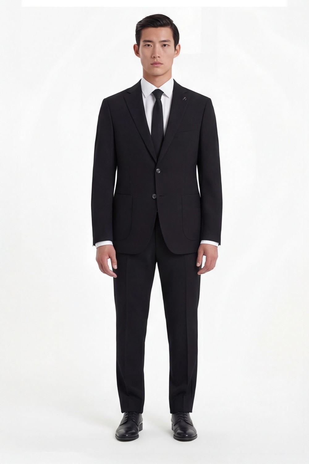 Siyah Slim Fit 6 Drop Mono Yaka Modal Kumaş Lastikli Bel Astarsız Takım Elbise