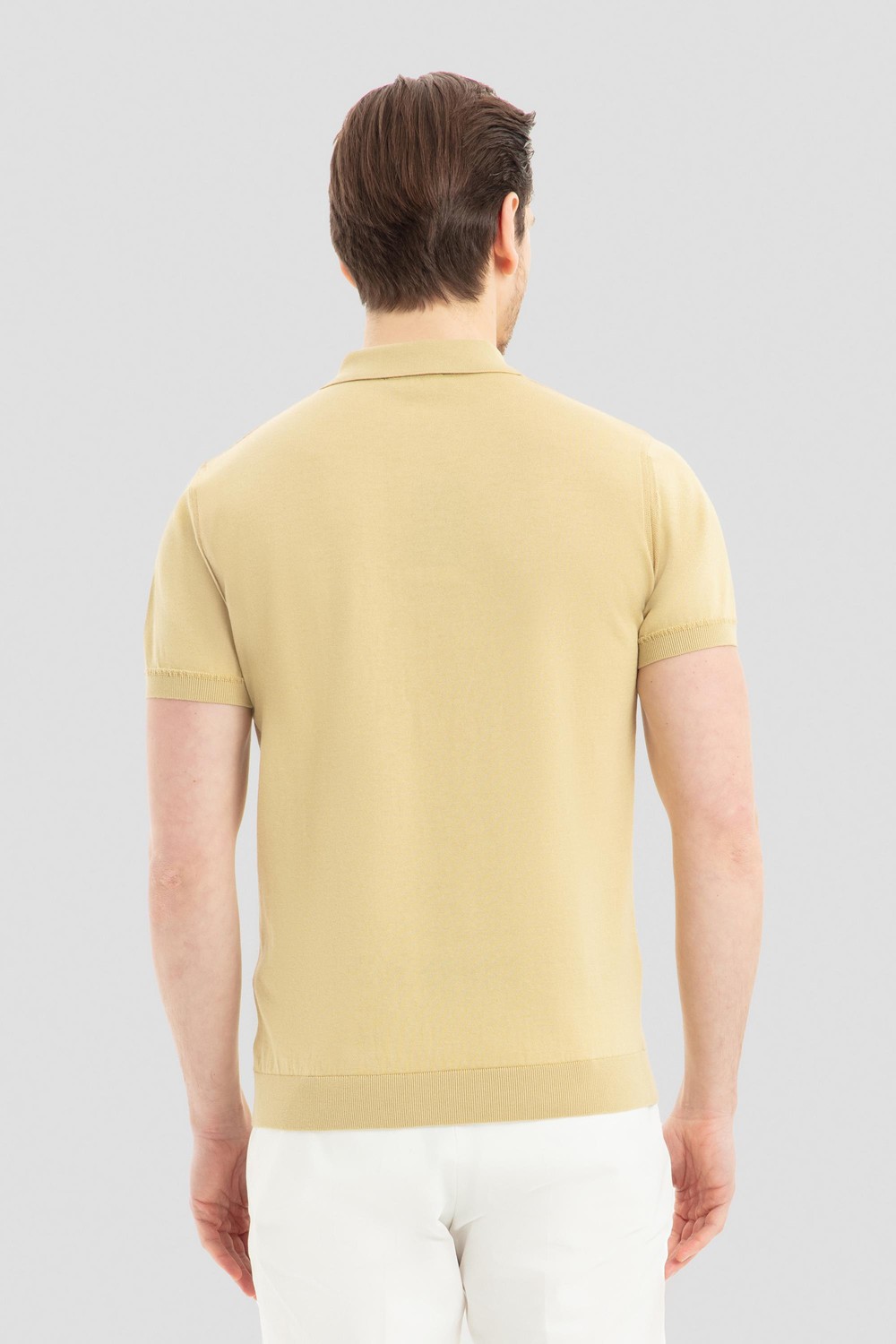 Su Yeşili %100 Pamuk Slim Fit Desenli Polo Yaka Triko T-shirt
