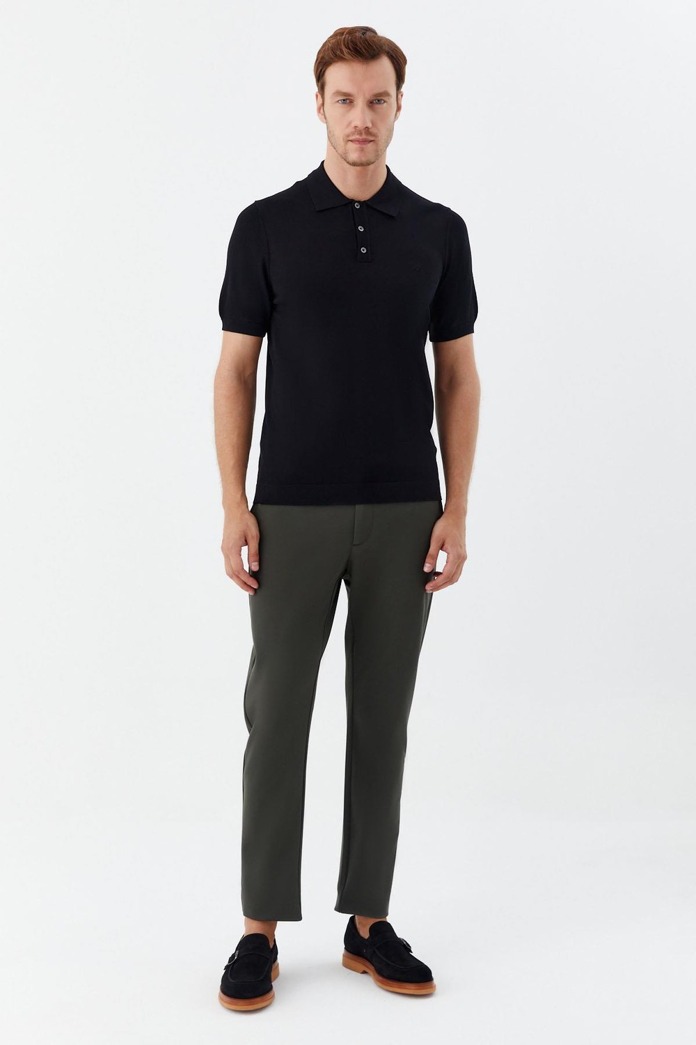 Siyah Regular Fit Göğüs Nakış Detaylı Polo Yaka Triko T-shirt