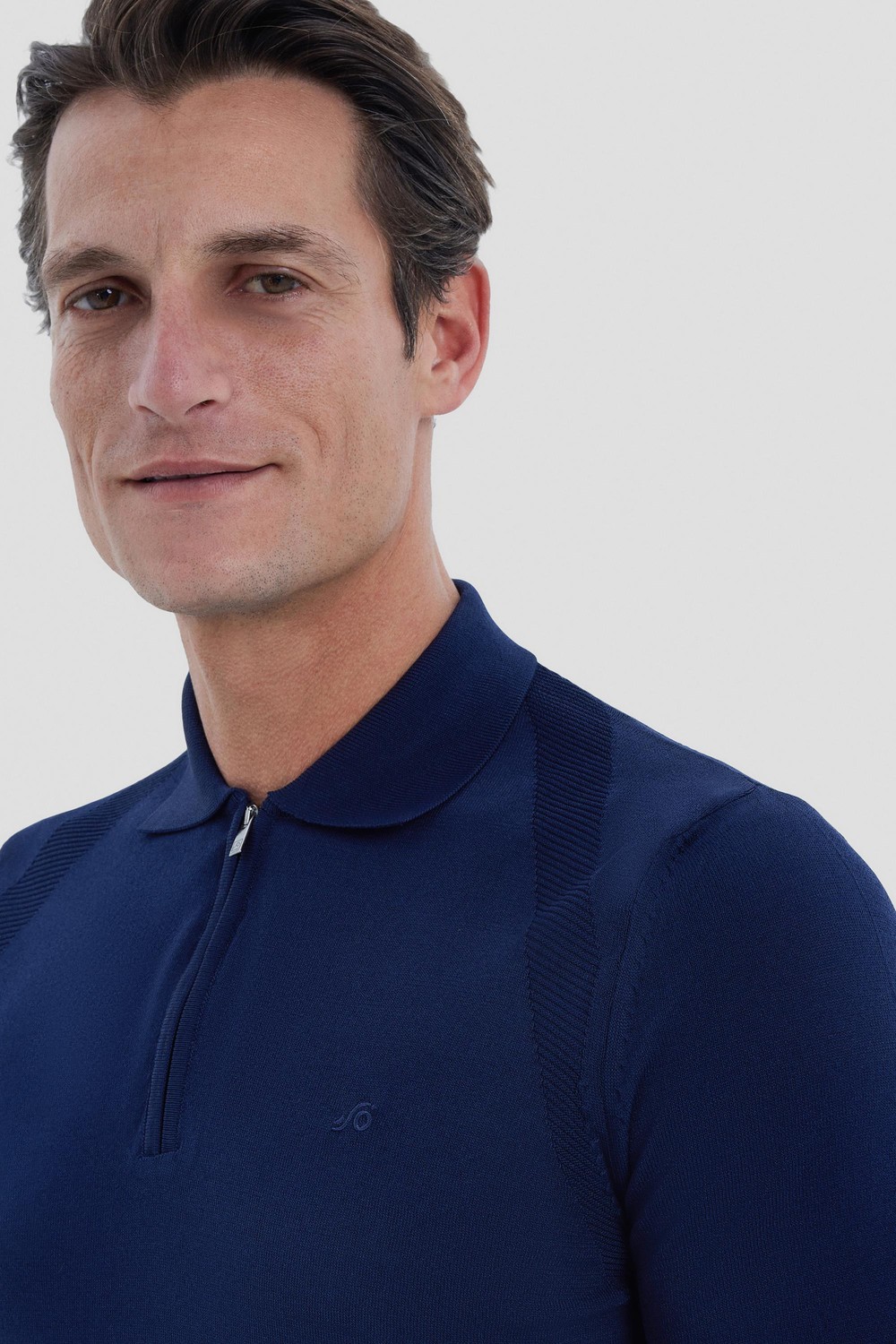 Lacivert Reglan Fermuarlı Polo Yaka Triko T-shırt