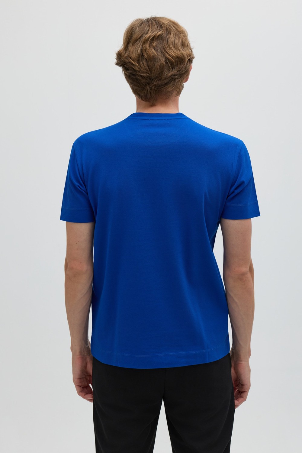 Saks Mavi %100 Pamuk Regular Fit Dokuma Bisiklet Yaka Basic T-Shirt