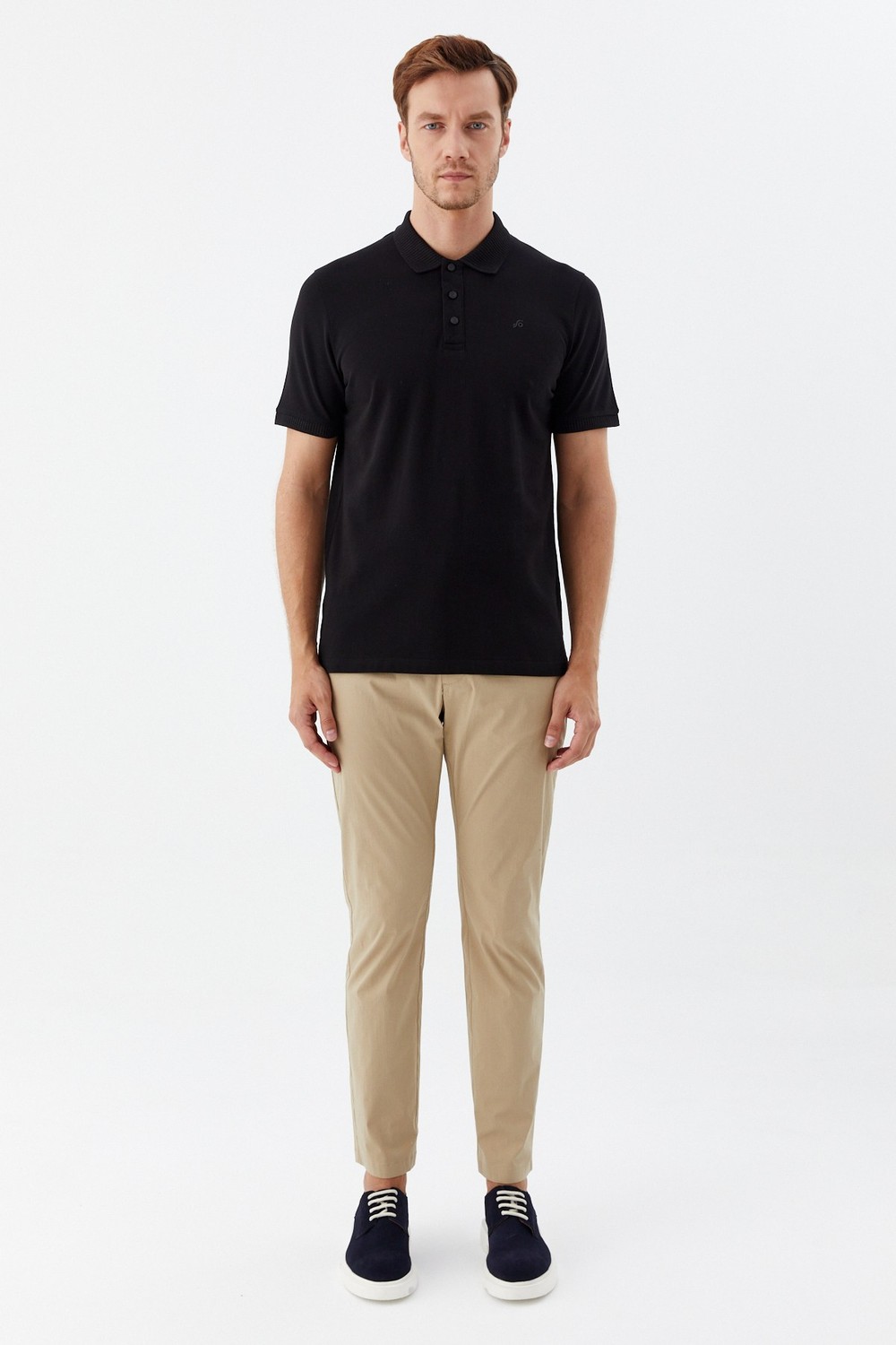Siyah %100 Pamuk Patlı Polo Yaka Regular Fit T-Shirt 