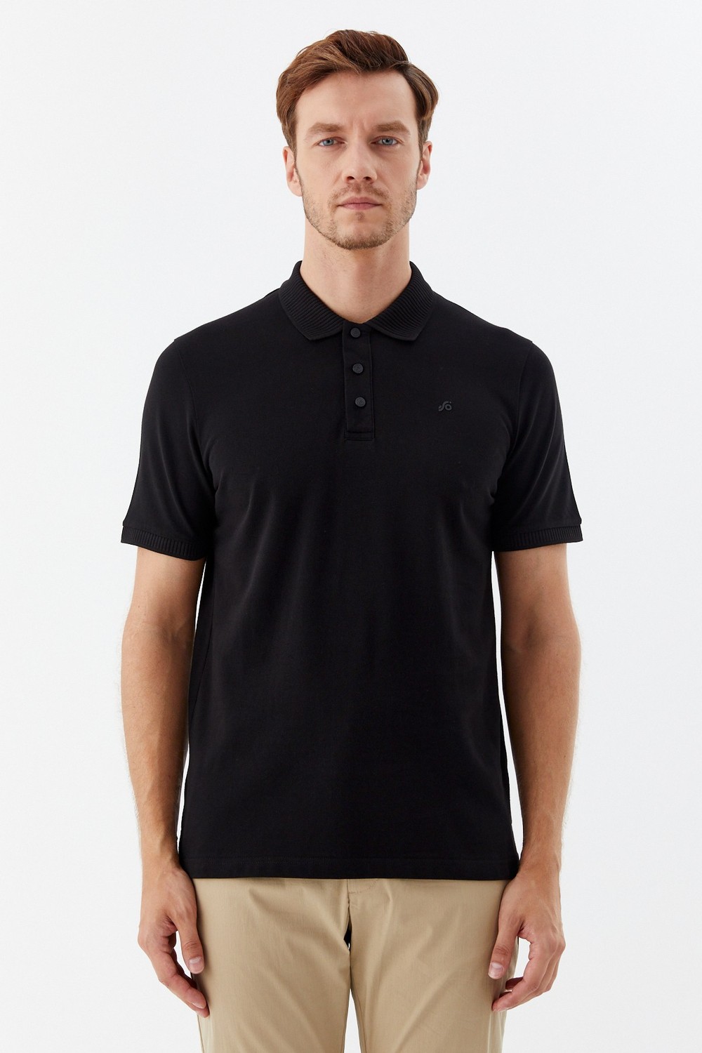 Siyah %100 Pamuk Patlı Polo Yaka Regular Fit T-Shirt 
