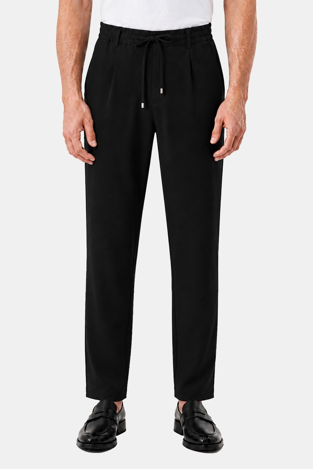 Siyah Dokulu Arka Lastikli Köprü Kemerli Bağcıklı Slim Fit Jogger Pantolon