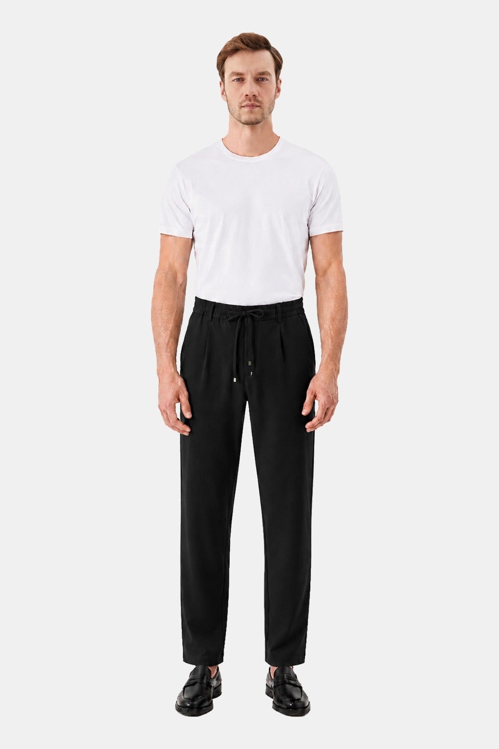 Siyah Dokulu Arka Lastikli Köprü Kemerli Bağcıklı Slim Fit Jogger Pantolon