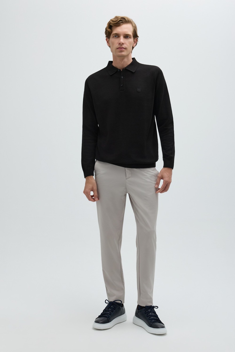 Siyah Regular Fit Pamuklu Polo Yaka Triko Kazak
