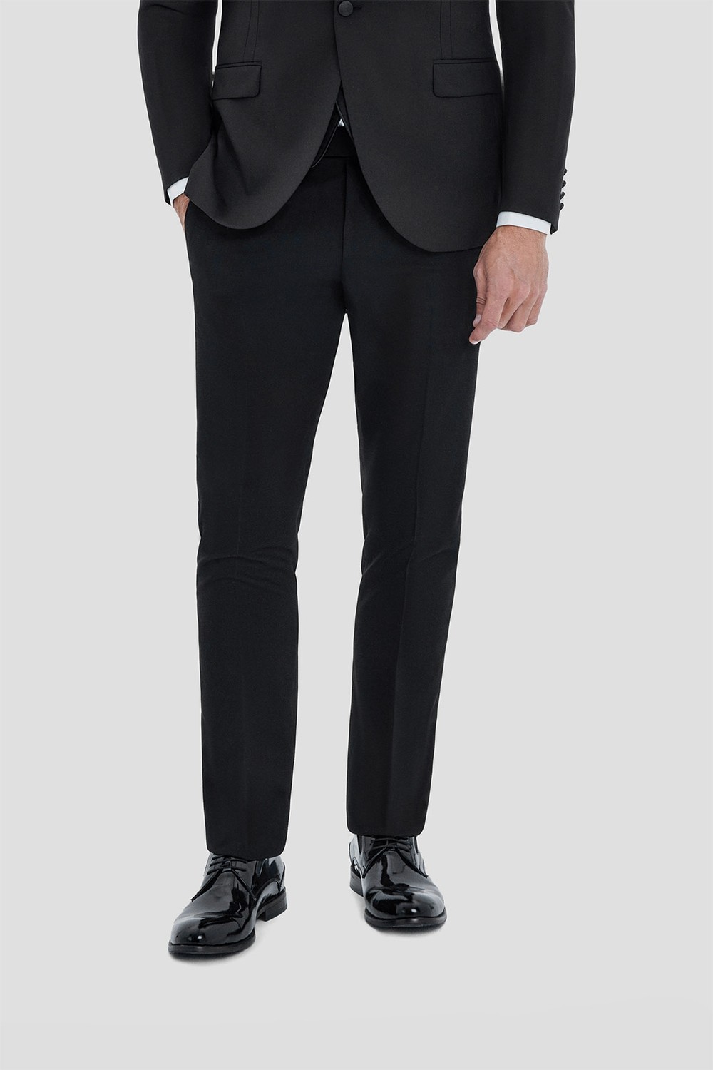 Erkek Siyah Dar Kesim Slim Fit Viskon Şal Yaka Fleto Kapaklı Cep Çift Yırtmaçlı 6 Drop Smokin Takım Elbise