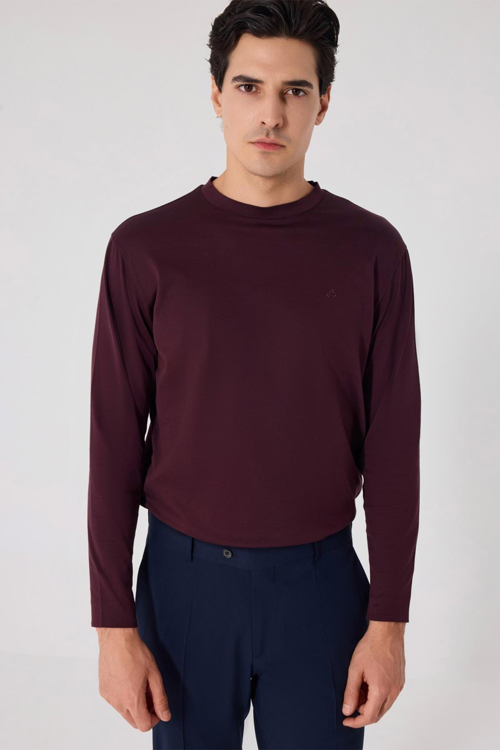 Bordo Regular Fit Bisiklet Yaka %100 Pamuk Erkek Sweatshirt