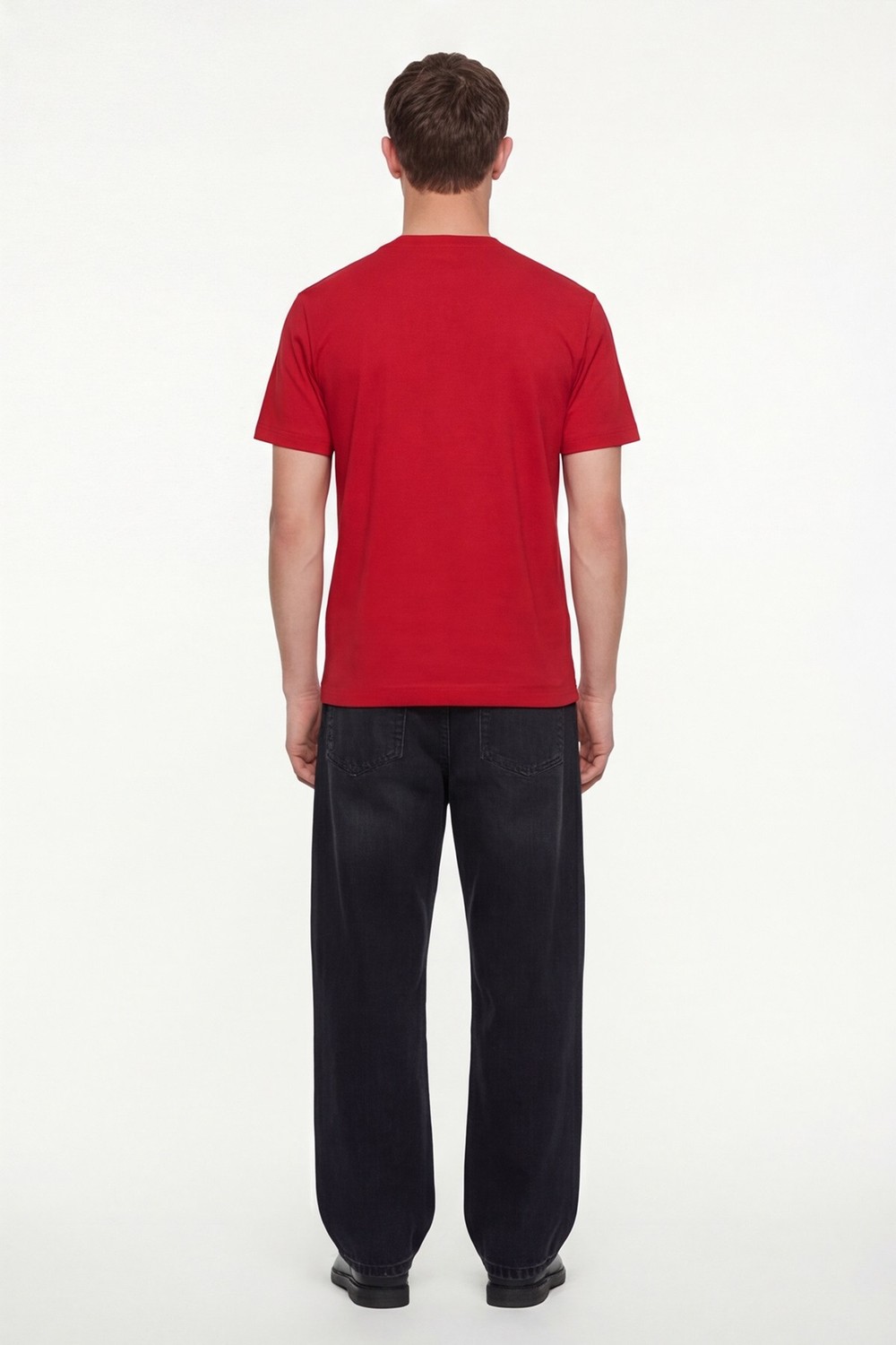 Kırmızı %100 Pamuk Regular Fit Dokuma Bisiklet Yaka Basic T-Shirt