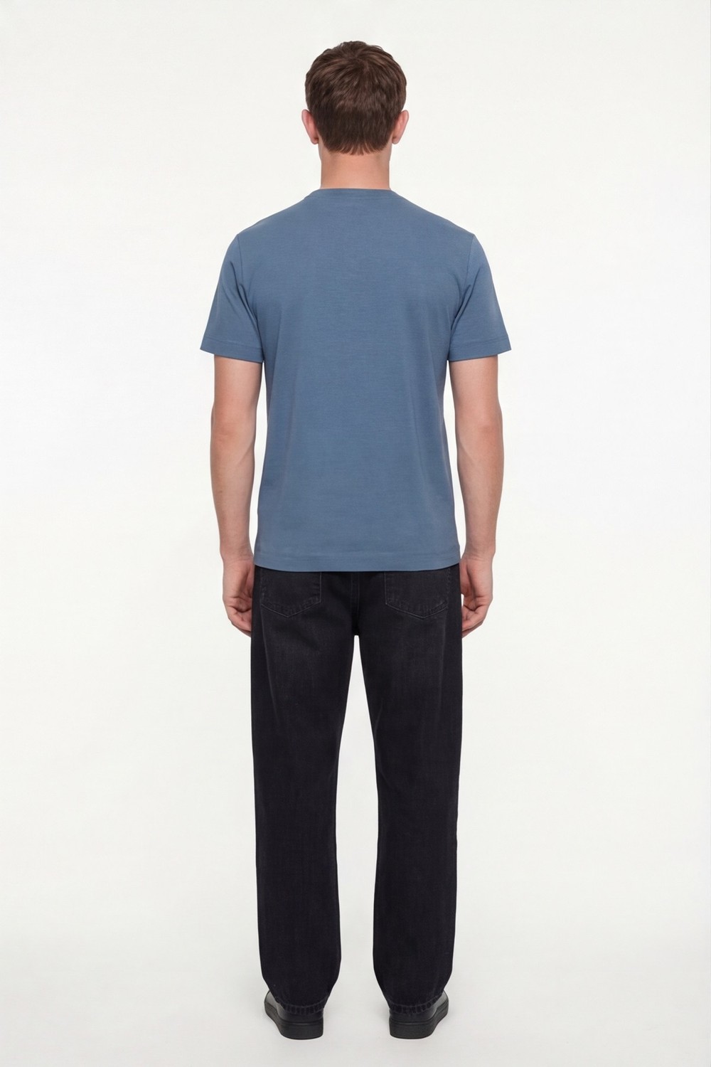 Pilot Mavi %100 Pamuk Regular Fit Dokuma Bisiklet Yaka Basic T-Shirt