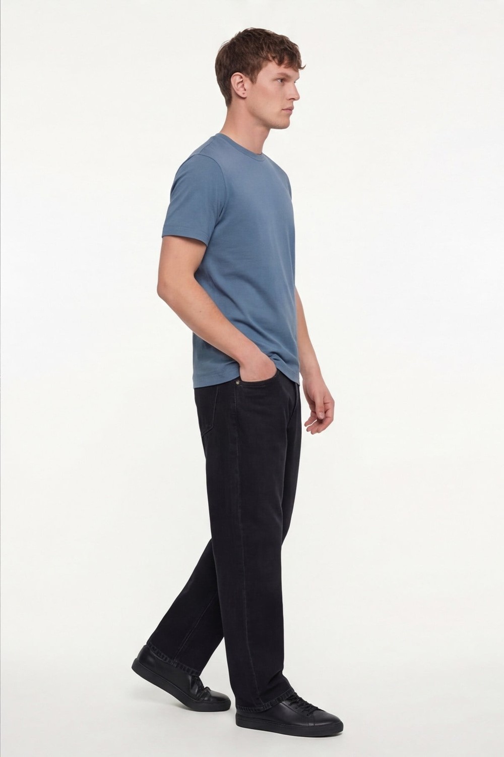 Pilot Mavi %100 Pamuk Regular Fit Dokuma Bisiklet Yaka Basic T-Shirt