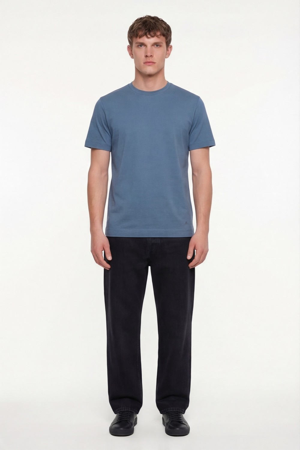 Pilot Mavi %100 Pamuk Regular Fit Dokuma Bisiklet Yaka Basic T-Shirt