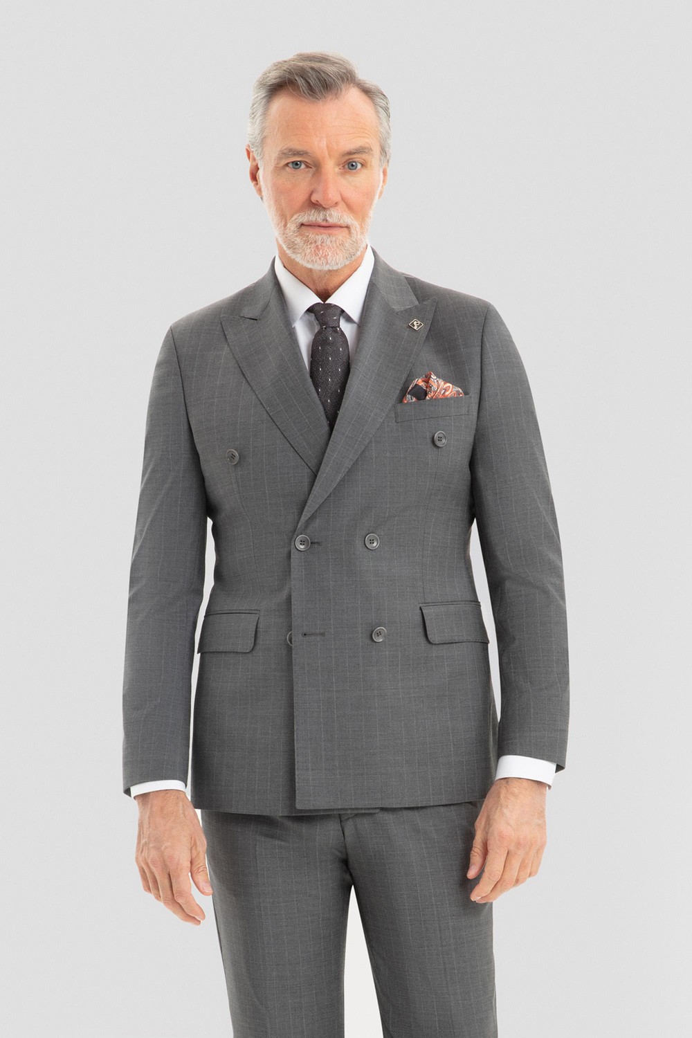 Erkek Antrasit Dar Kesim Slim Fit Yünlü Çizgili Fleto Kapaklı Cep Çift Yırtmaçlı Tam Astarlı Normal Bel Sivri Yaka 6 Drop Takım Elbise