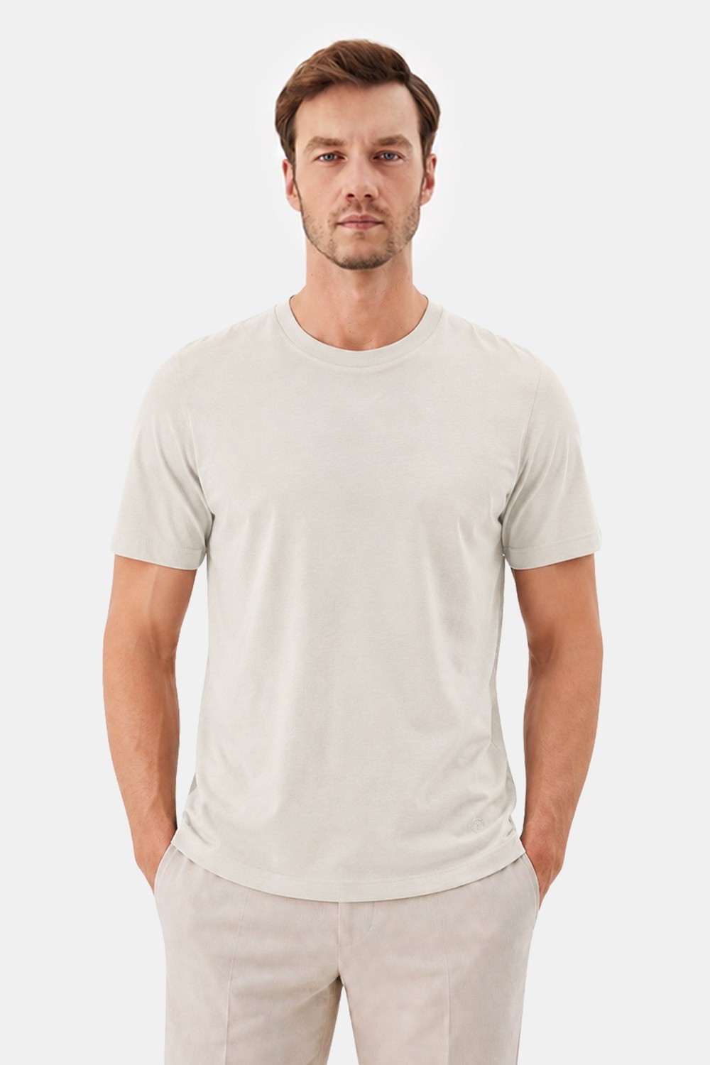 Taş %100 Pamuk Regular Fit Bisiklet Yaka Basic T-shirt - Sabri Özel