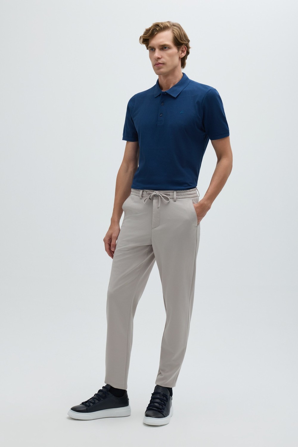 Taş Dokulu Arka Lastikli Köprü Kemerli Bağcıklı Slim Fit Jogger Pantolon