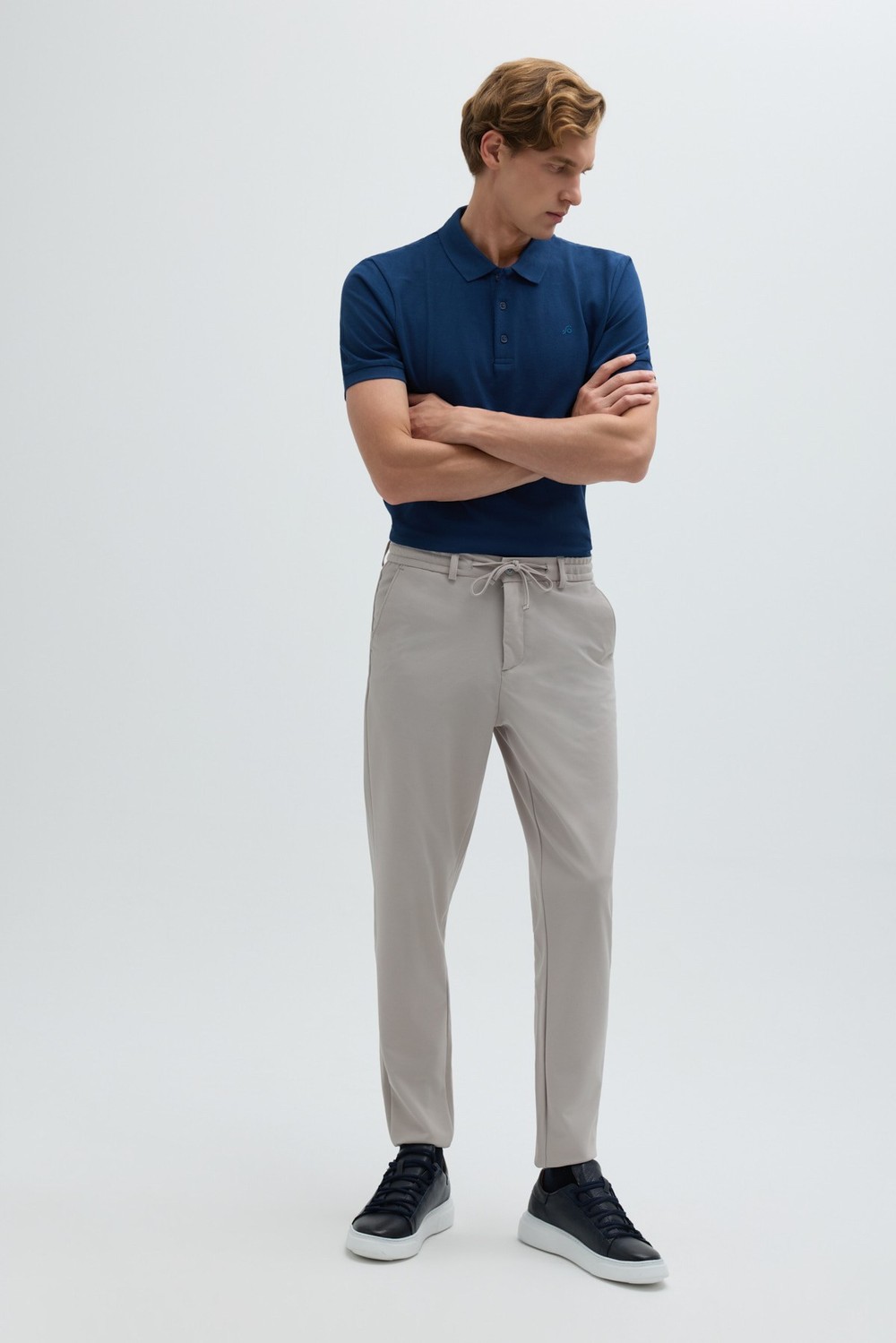 Taş Dokulu Arka Lastikli Köprü Kemerli Bağcıklı Slim Fit Jogger Pantolon