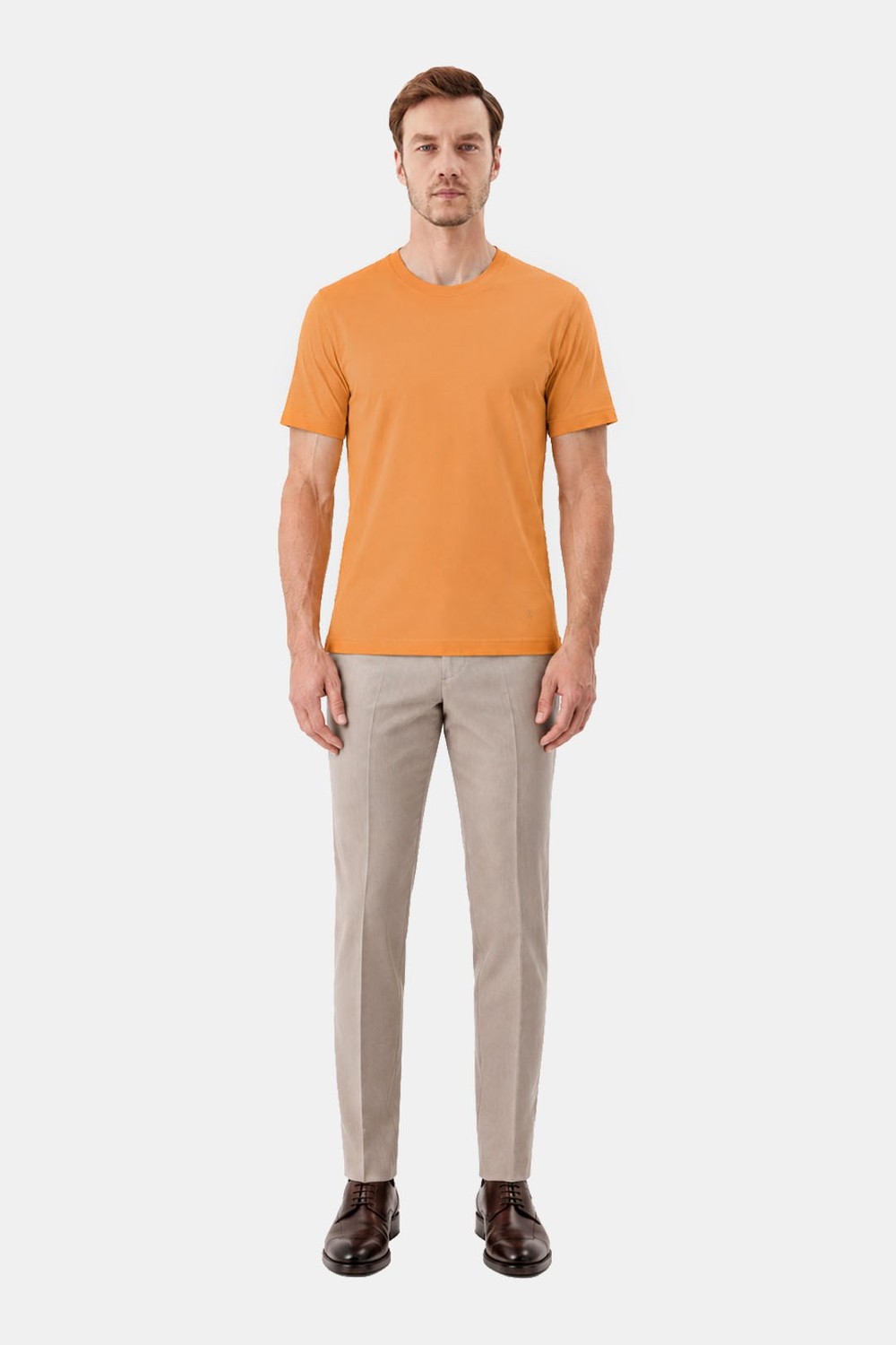 Turuncu %100 Pamuk Regular Fit Bisiklet Yaka Basic T-shirt
