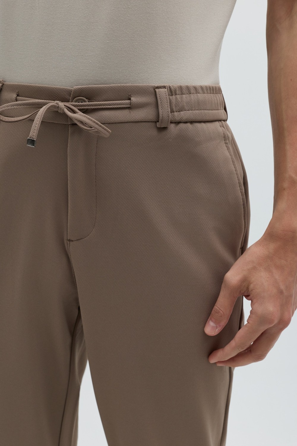 Vizon Dokulu Arka Lastikli Köprü Kemerli Bağcıklı Slim Fit Jogger Pantolon