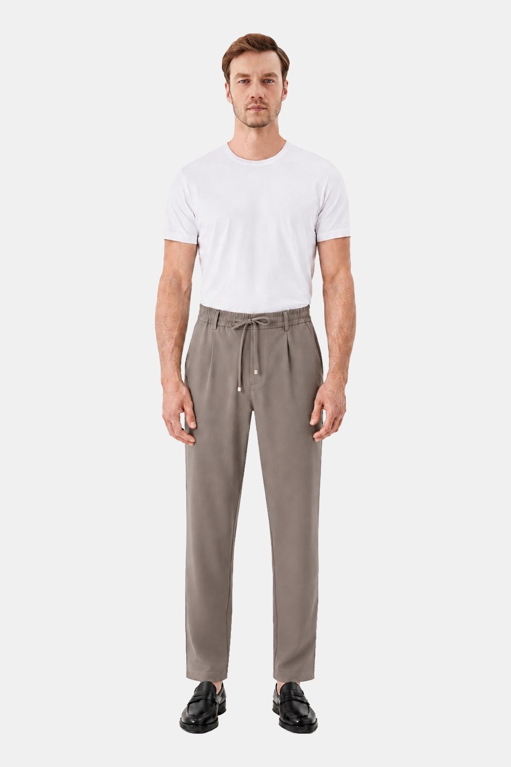Vizon Dokulu Arka Lastikli Köprü Kemerli Bağcıklı Slim Fit Jogger Pantolon
