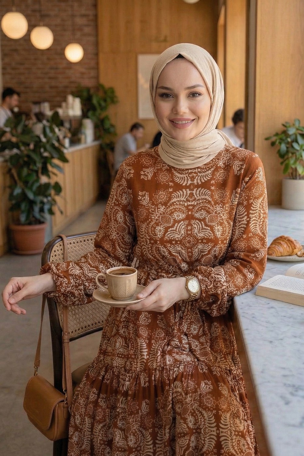 Alara Kiremit Desenli Elbise