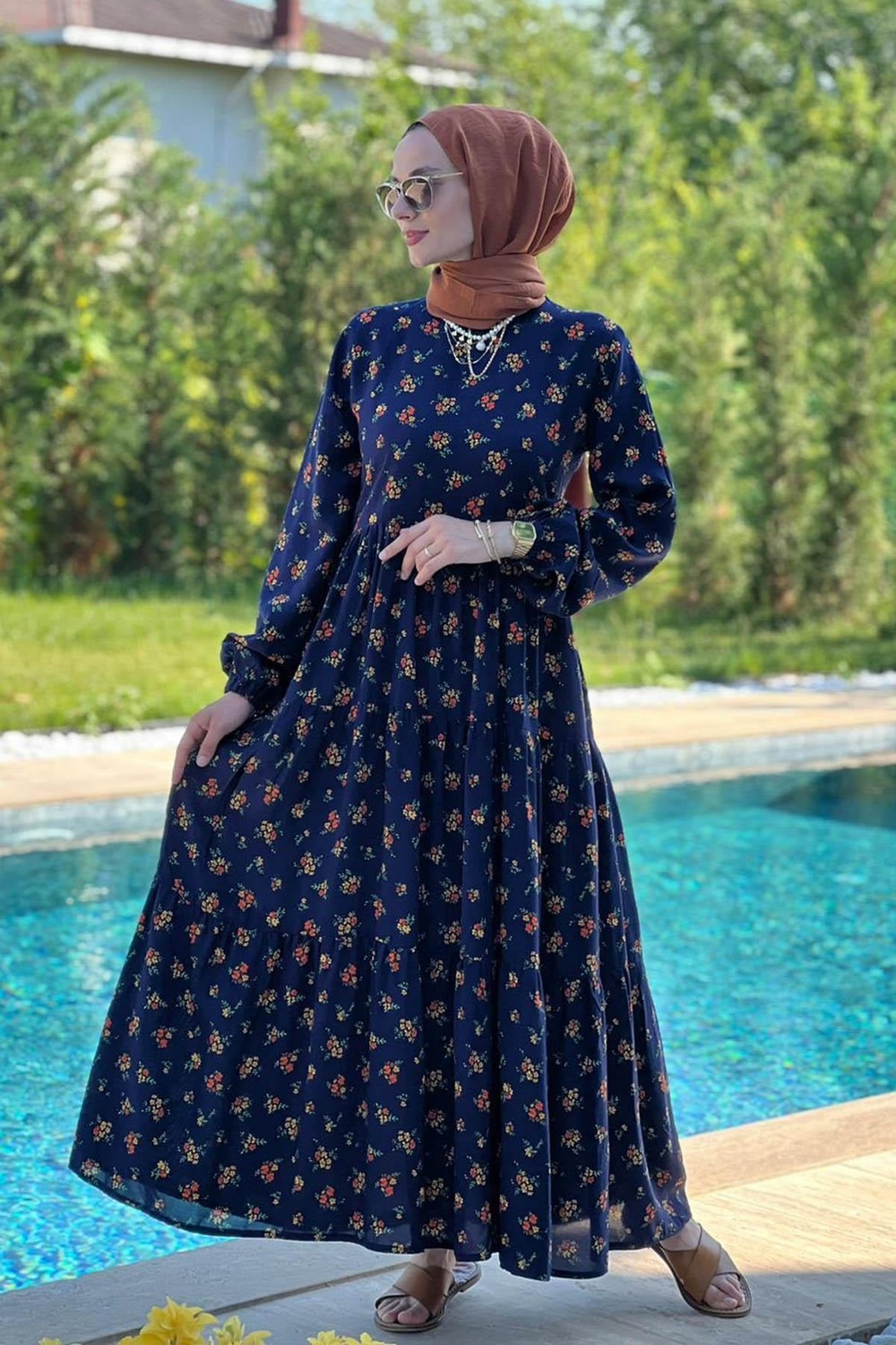 Nermin Turuncu Çiçekli Elbise