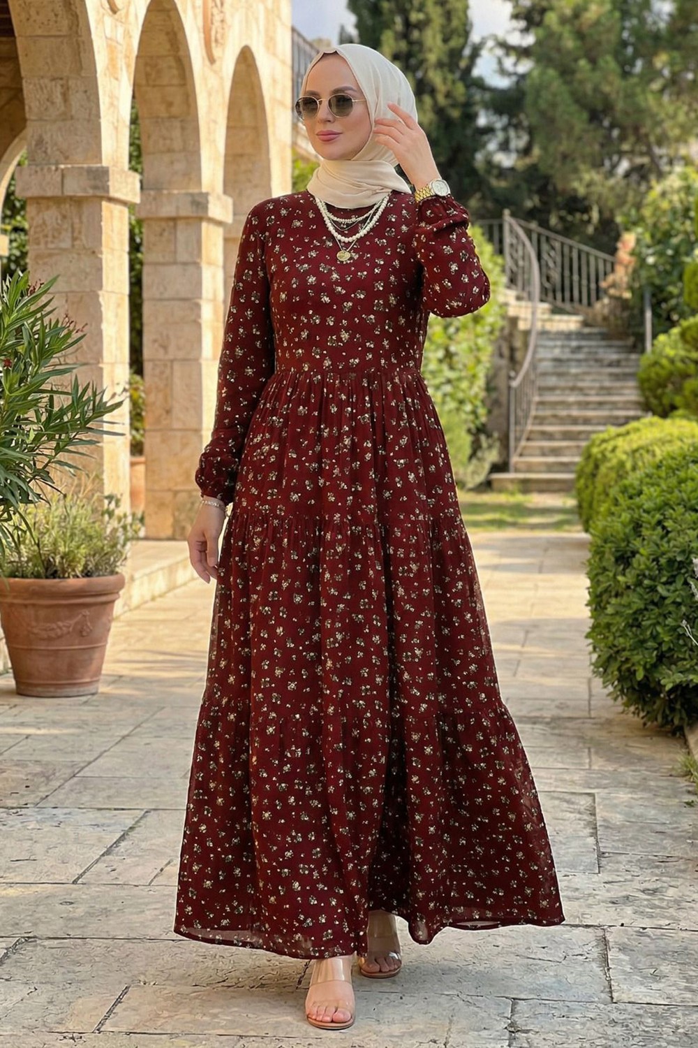 Nergiz Bordo Elbise