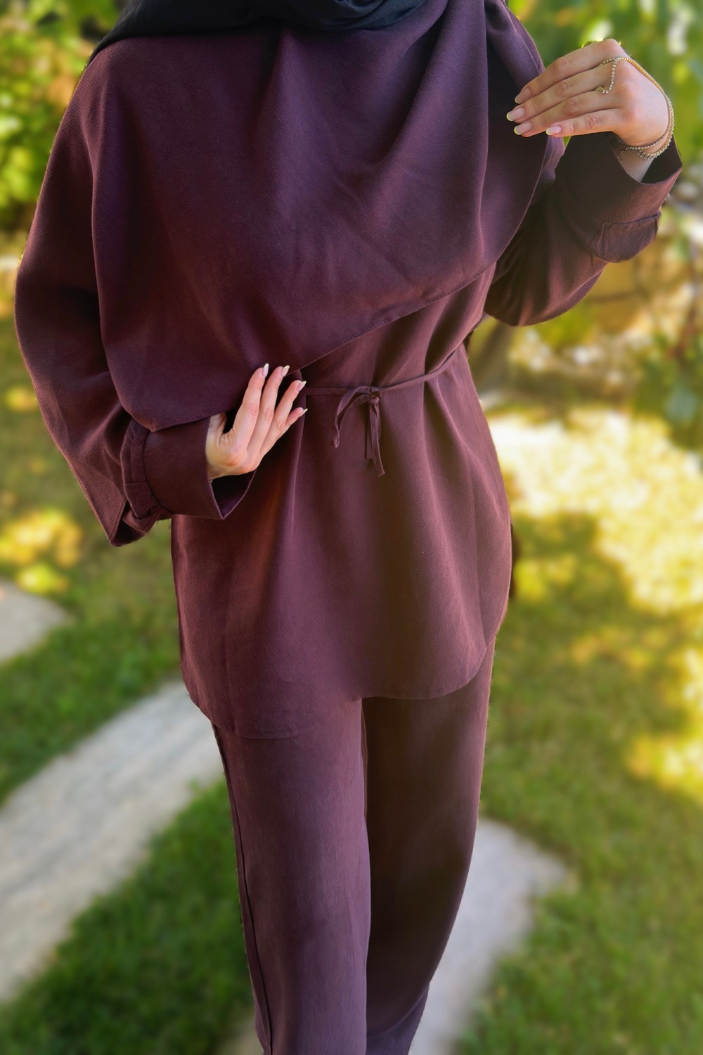 Kadın Drape Yaka Bluz Şık Takım Mürdüm