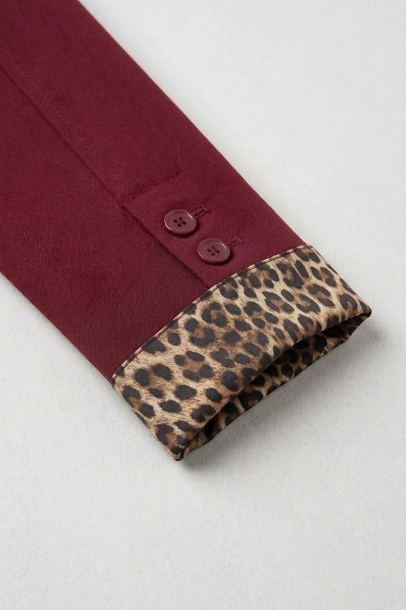Kadın İç Astarı Leoparlı Tek Düğmeli Ceket Bordo