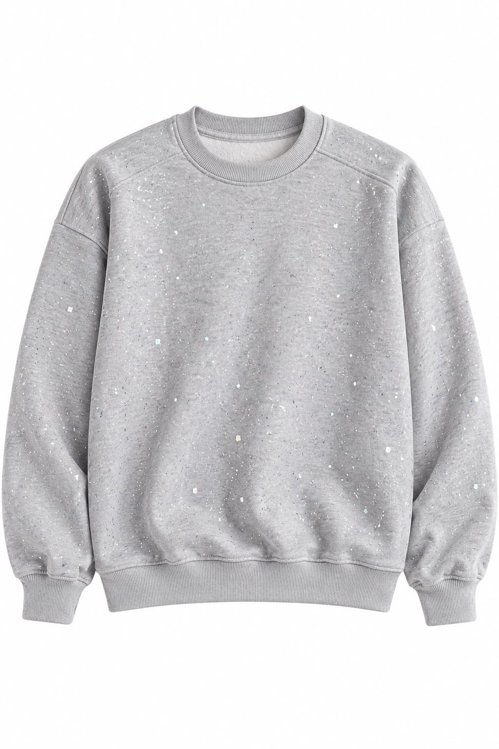 Kadın Bisiklet Yaka Işıltılı 3 iplik Sweatshirt Gri