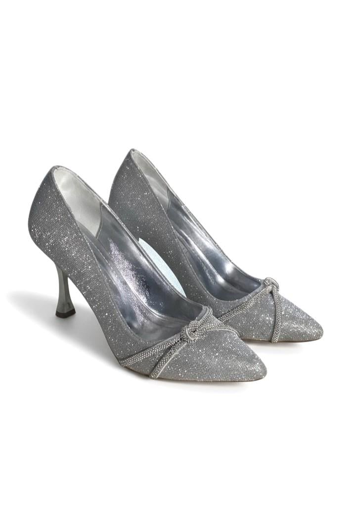 Kadın Simli Parlak Stiletto Ayakkabı Gümüş