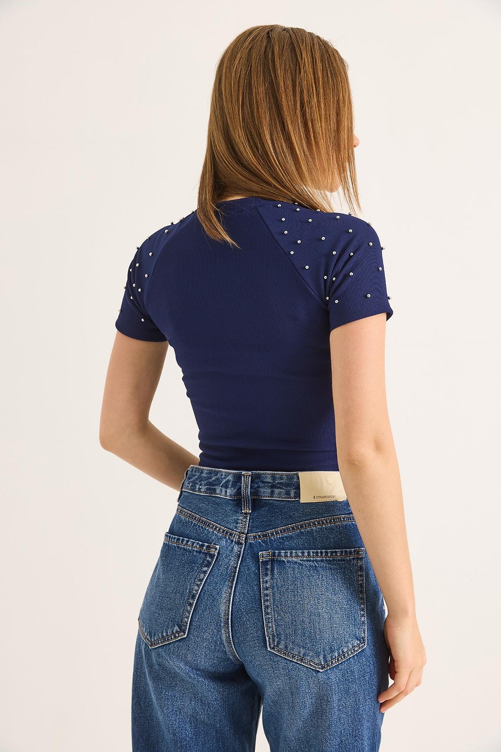 Regular Taş Detaylı Ottoman Crop Bluz Saks