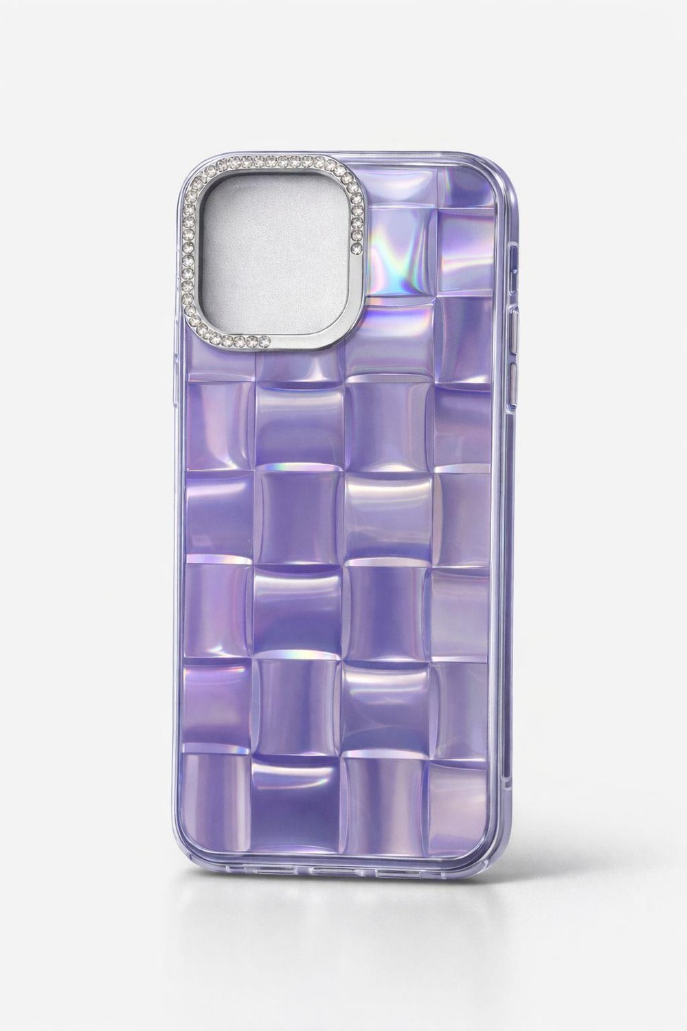 iPhone 14 Uyumlu 3D Kare Desenli Parlak Kılıf Mor