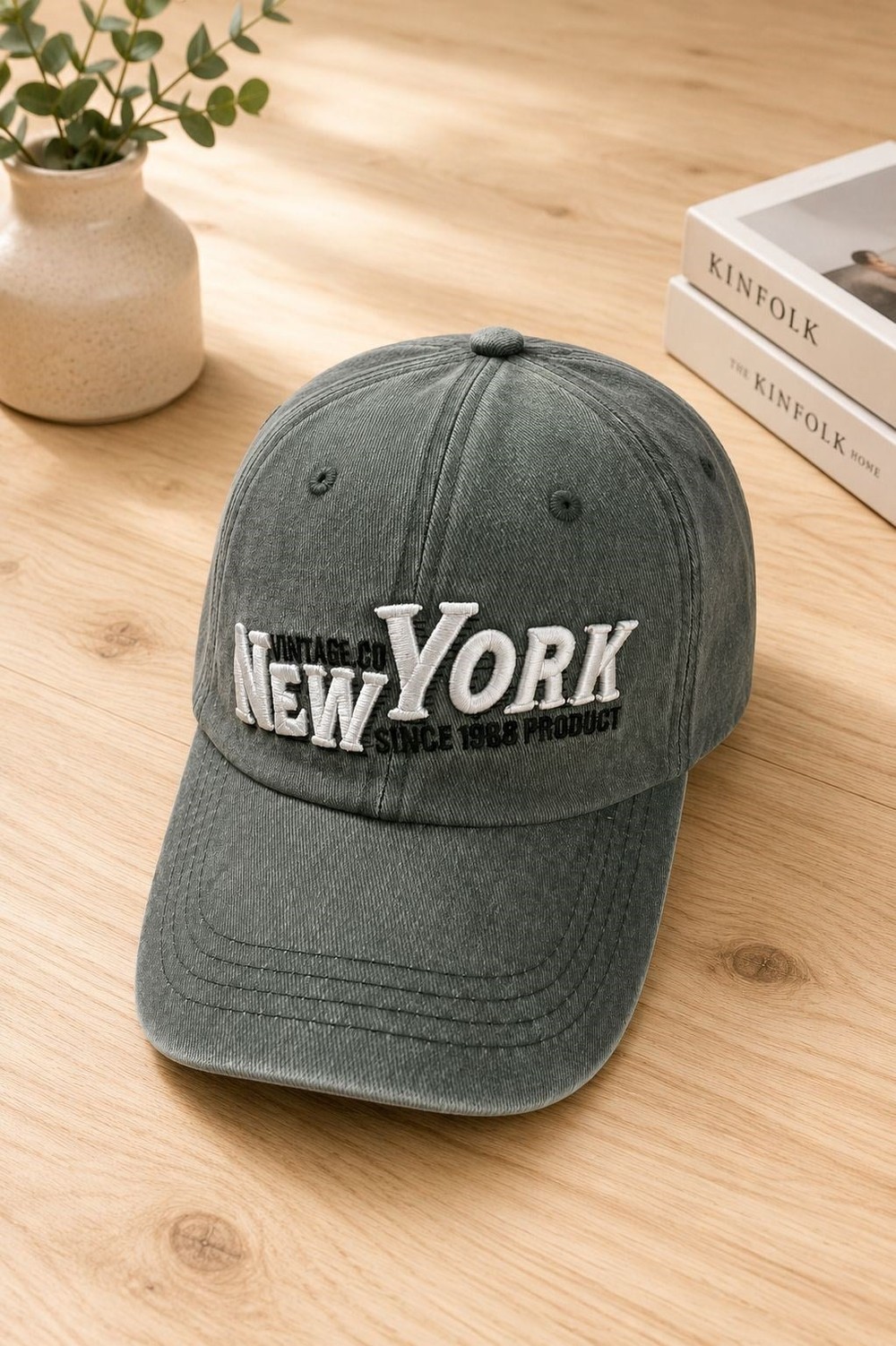 Kadın New York Nakışlı Yıkamalı Şapka Gri