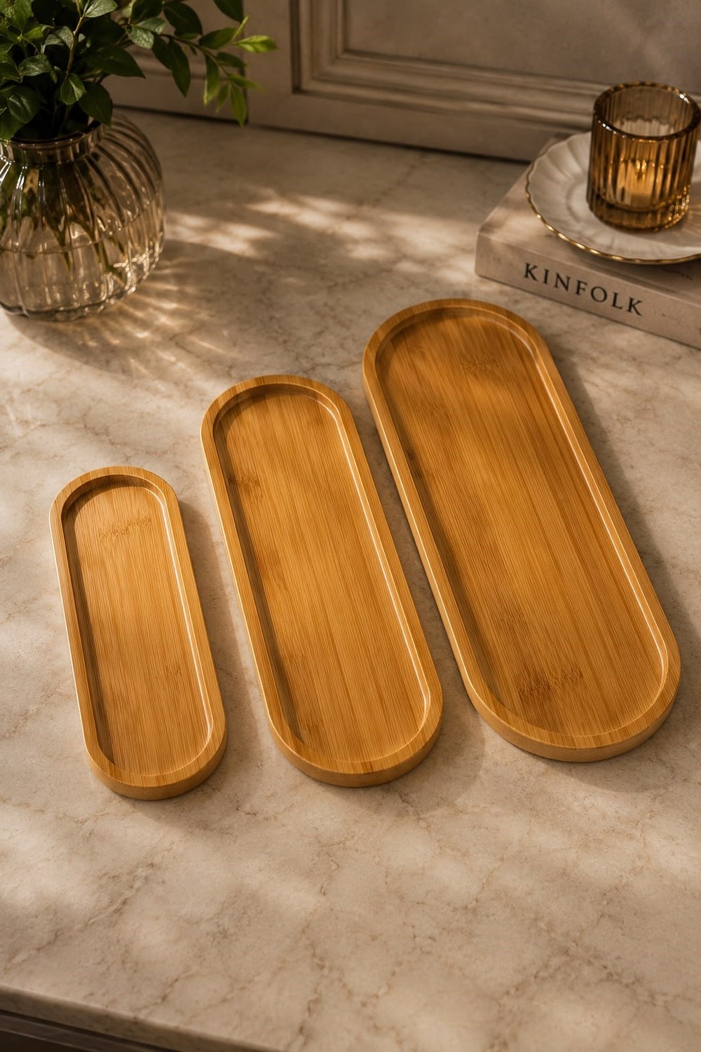 3lü Bambu Oval Sunumluk Kiremit 