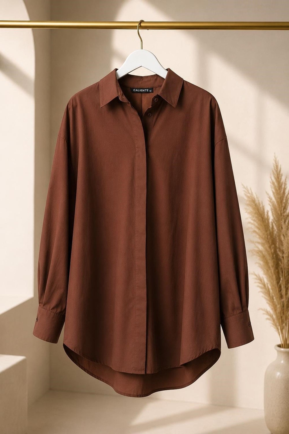 Oversize Basic Gömlek Acı Kahve