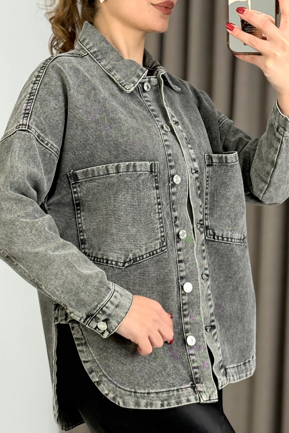 Kadın Oversize Eteği Oval Kesim Kot Gömlek / Ceket