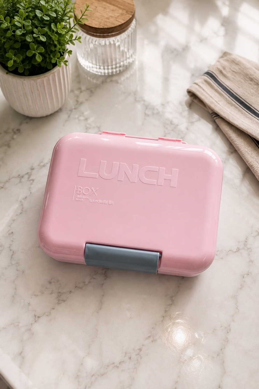 Lunch Bölmeli Kaşık Çatal Bıçak Beslenme Kutusu Pembe