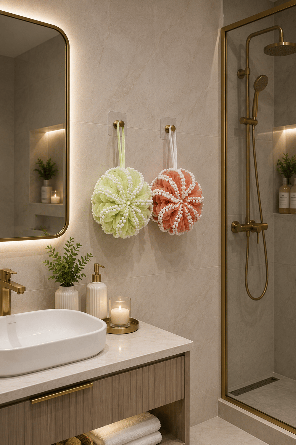 2li Pofuduk Banyo Lifi & Süngeri Turuncu Yeşil