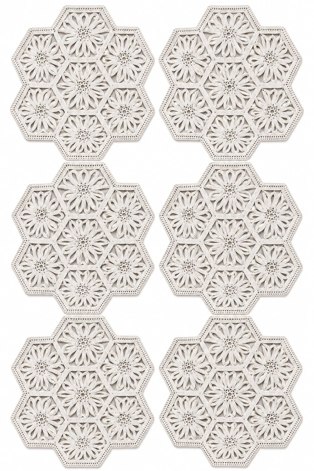 6lı Geometrik Desenli Çiçek Motifli Runner Beyaz1