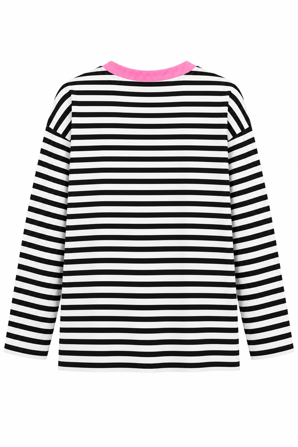 Kadın Bisiklet Yaka Baskılı Çizgili Sweatshirt Pembe